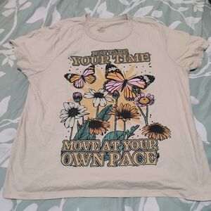 Zoe + Liv Cream Tee with Butterfly and Floral Print